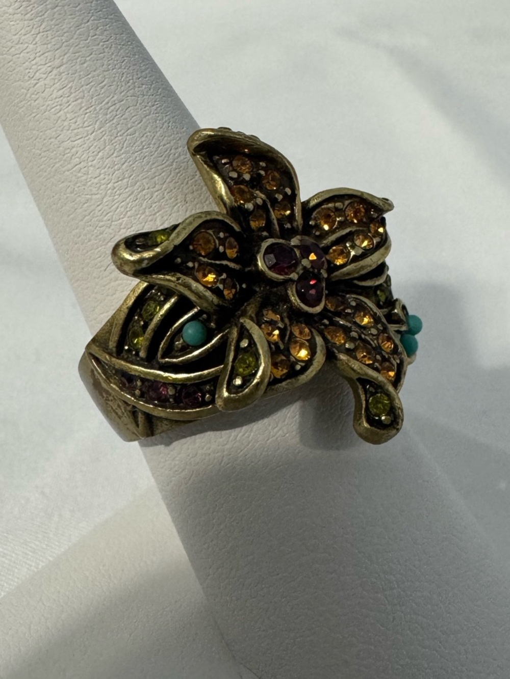Heidi Daus Floral Multicolor Crystal Statement Ring Gold Tone Size 8
